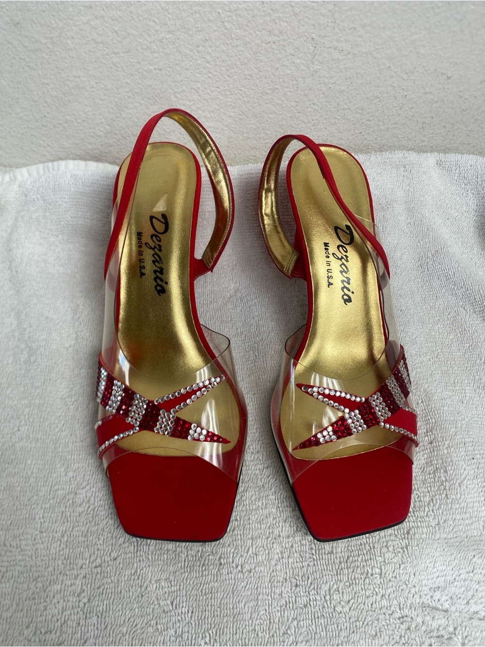 Dezario Women's Red PVC Bling Slingback Heeled Sandals Size 6 Party Maximalism